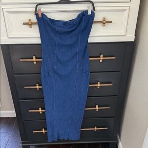 Fashion Nova Royal Blue Ribbed Midi Pencil Skirt